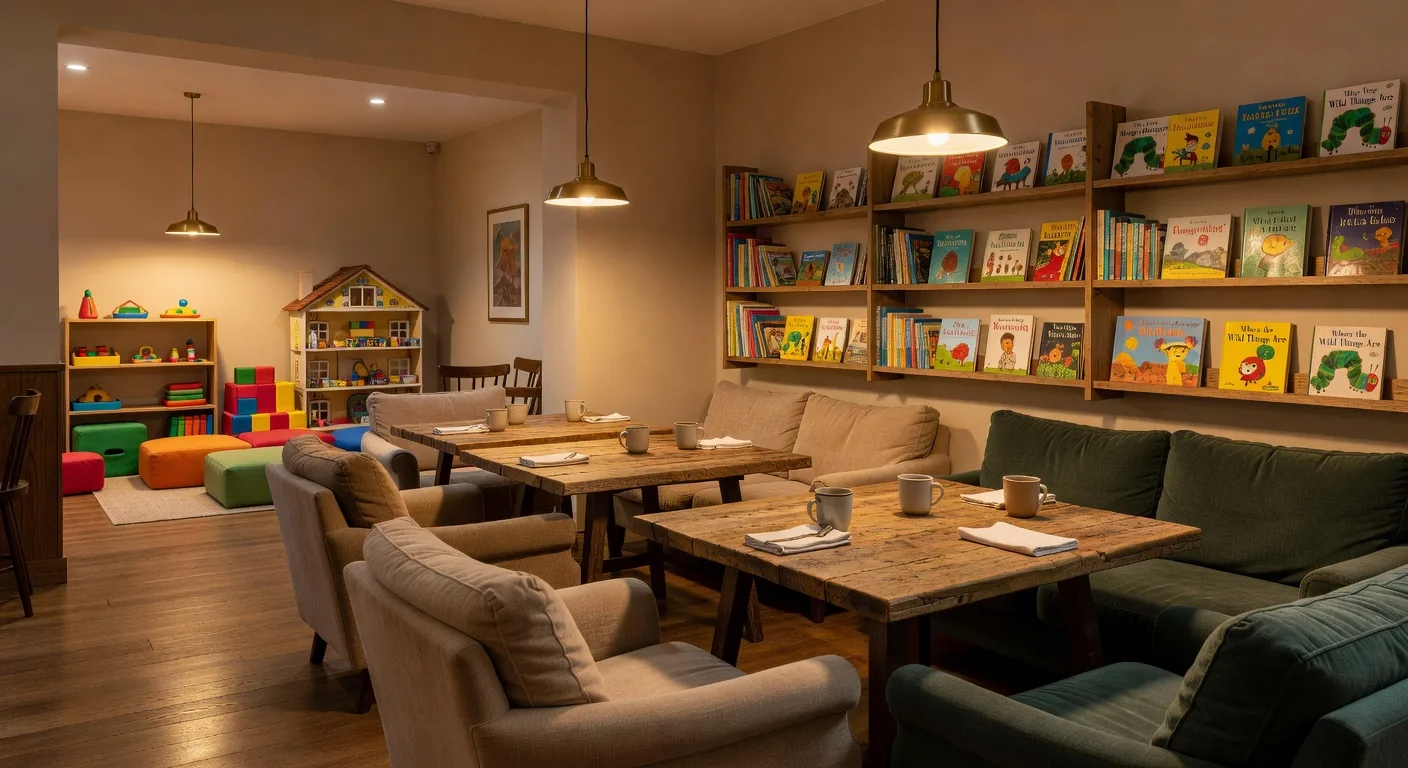 Cozy interior of Roy's Family Cafe with warm lighting and comfortable seating