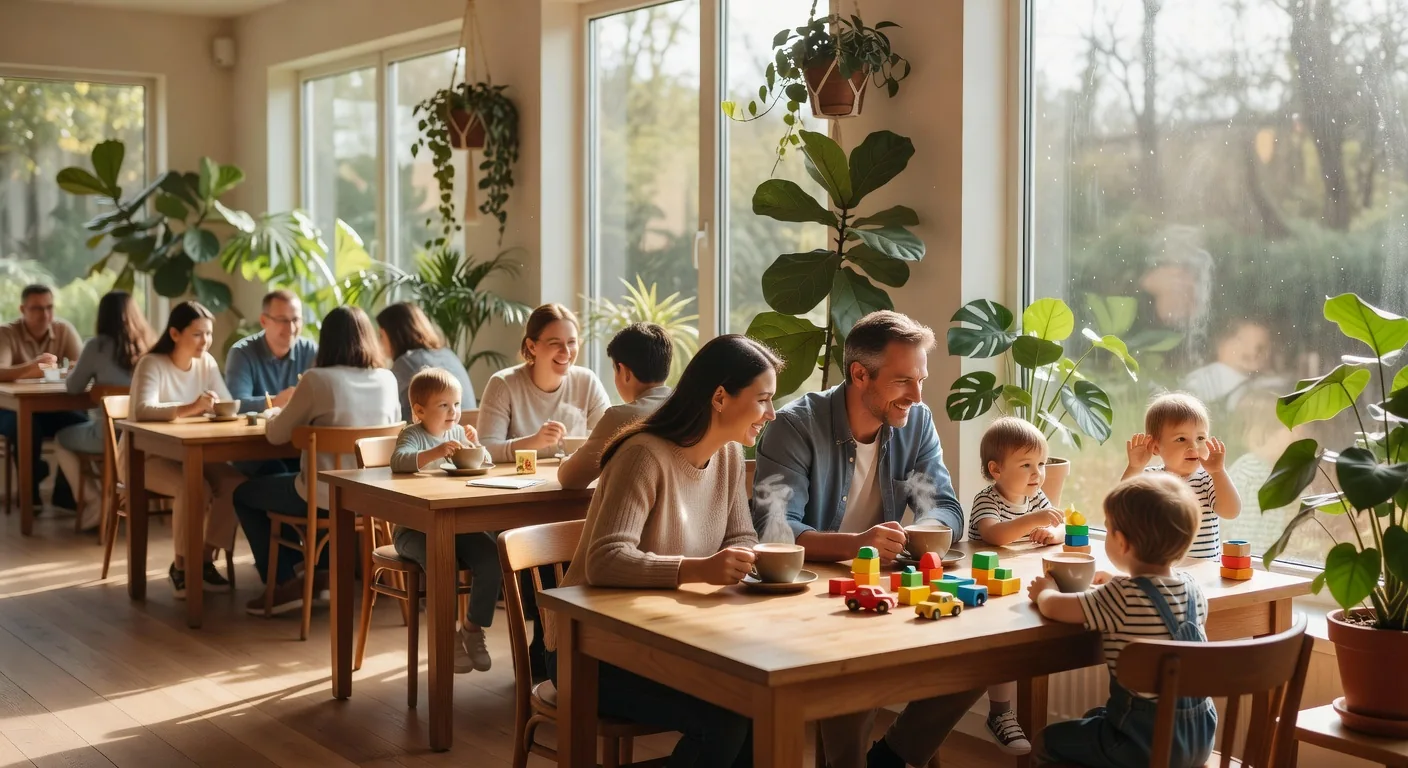 Families seated by large windows enjoying the view at Roy's Family Cafe